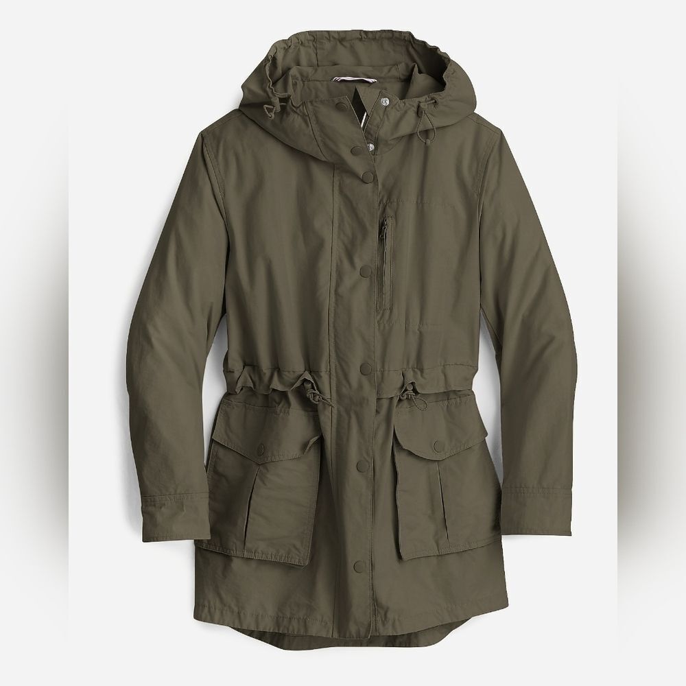 J.Crew Perfect Lightweight Hooded Parka Jacket Olive Green XS H8701